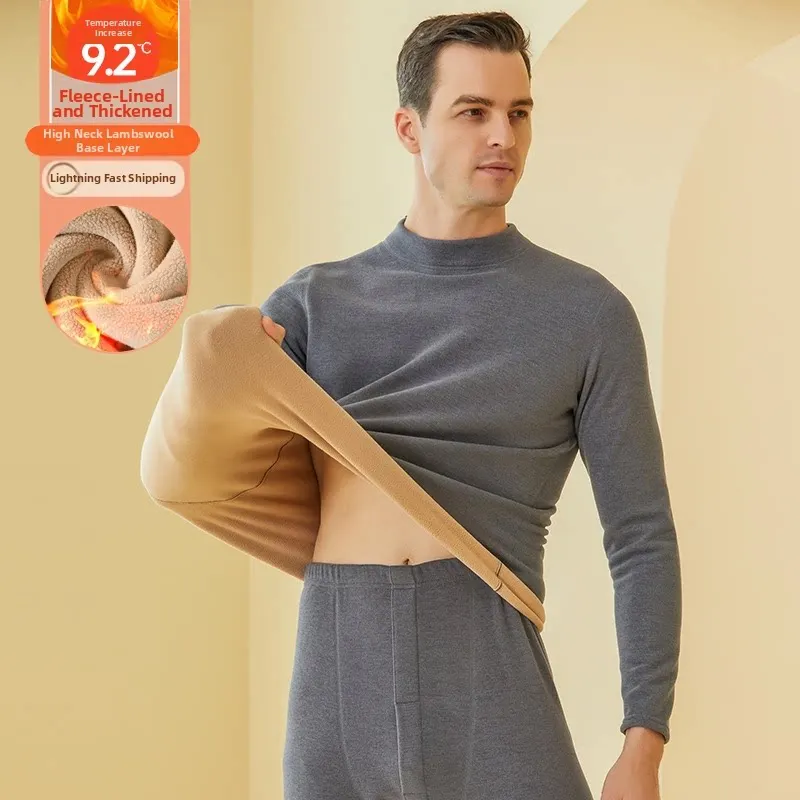 2Pcs Men Winter Thermal Base Layer Suit Elastic Mock-neck Warm Undershirt Underpants Set Cold Weather Thermal Underwear L-4XL