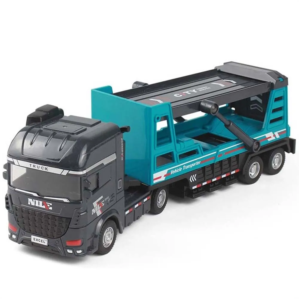 Escala 1:64 modelo de reboque de liga, veículo de transporte articulado móvel, mini caminhão contêiner, potência de fricção, veículos modelo deslizantes