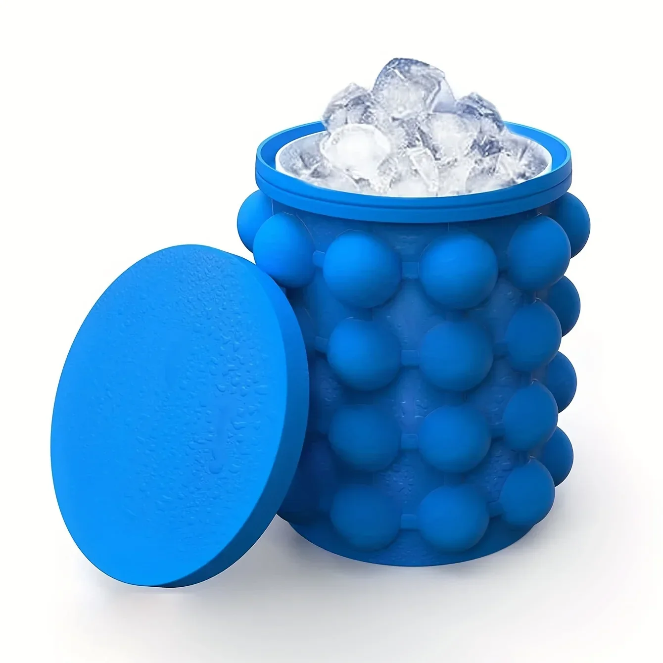 1pc, Ice Trays Blue Silicone Ice Bucket Cup with Lid (2 in 1) Cube Maker for Frozen Cocktail Whiskey