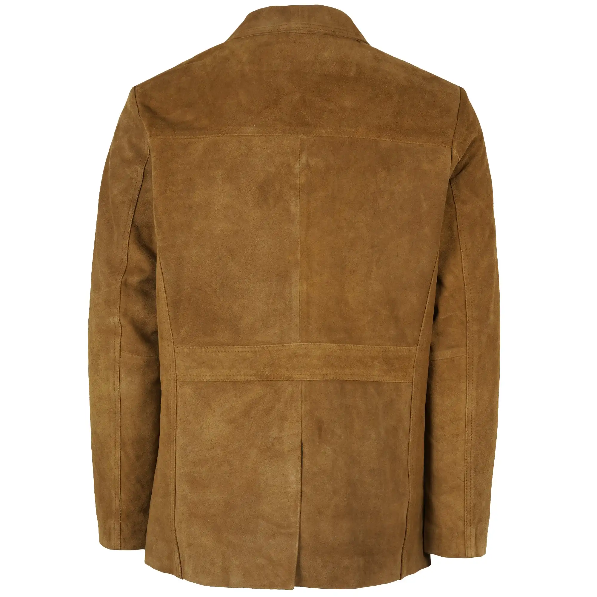 Vintage Brown Faux Suede Field Jacket with Four Flap Pockets and Button Front Men Autumn Outdoor Coat Customized M265614