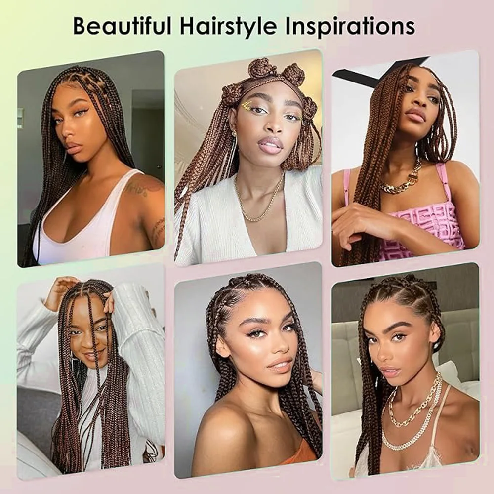 3X 박스 브레이드 가발 (베이비 헤어 포함) 여성용 노 매듭 브레이드 가발, 블랙 풀 레이스 브레이드, 프리미엄 합성 브레이드 풀 레이스 가발