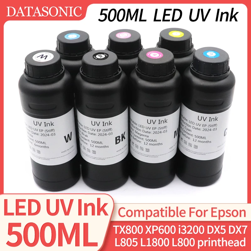 500ML UV Ink LED Ink For Epson TX800 XP600 L800 L805 L1800 R290 R330 1390 1400 i3200 i1600 DX5 DX7 printhead UV Flatbed UV Ink