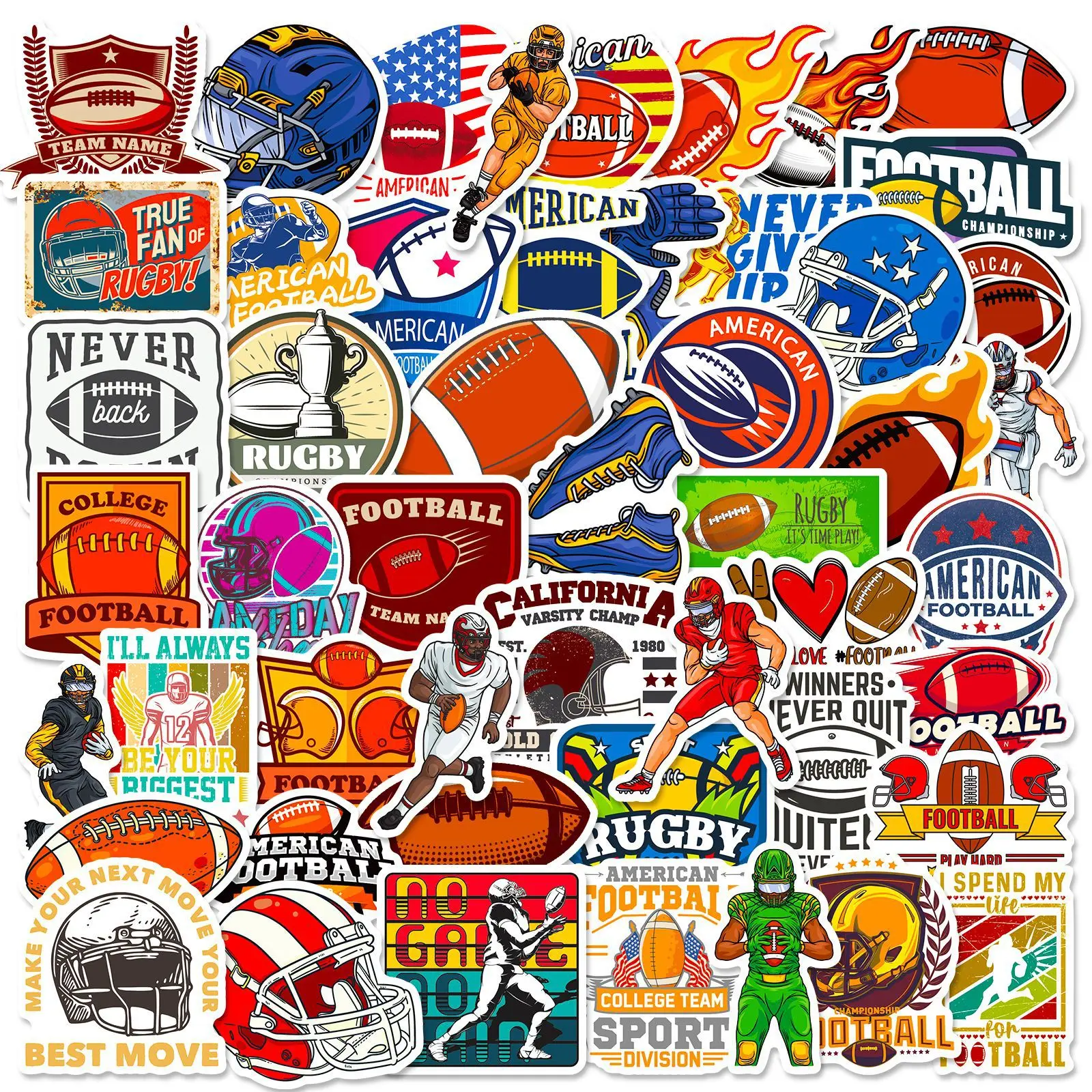 50Pcs American Football Stickers New Style Cartoon Football Graffiti Decals DIY Wall Stickers for Luggage and Skateboards