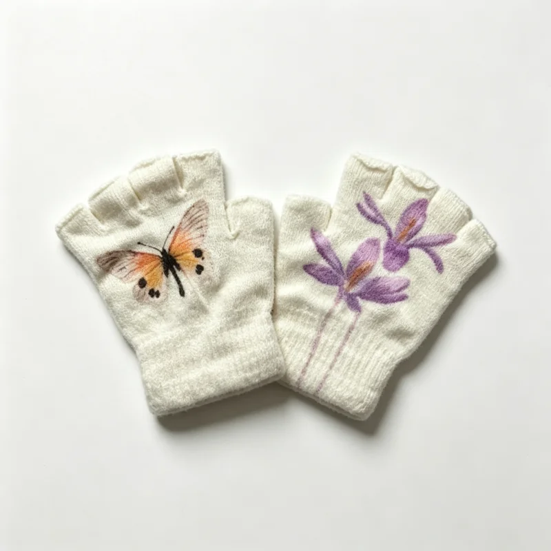 Personality Vintage Floral Print Half Finger Knit Gloves Unisex Autumn Winter Harajuku Street Niche Fashion Accessories