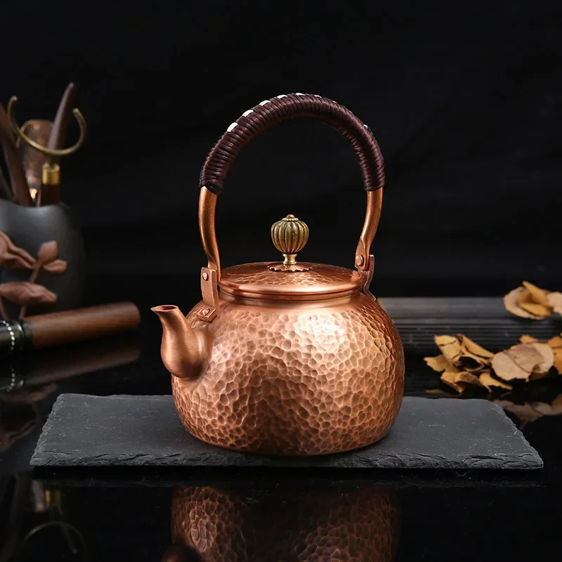 Vintage tea pot 600ml Portable teapot Hand made copper pot Stove boiled Tea kettle Charcoal fire Making tea infuser pot Teaware