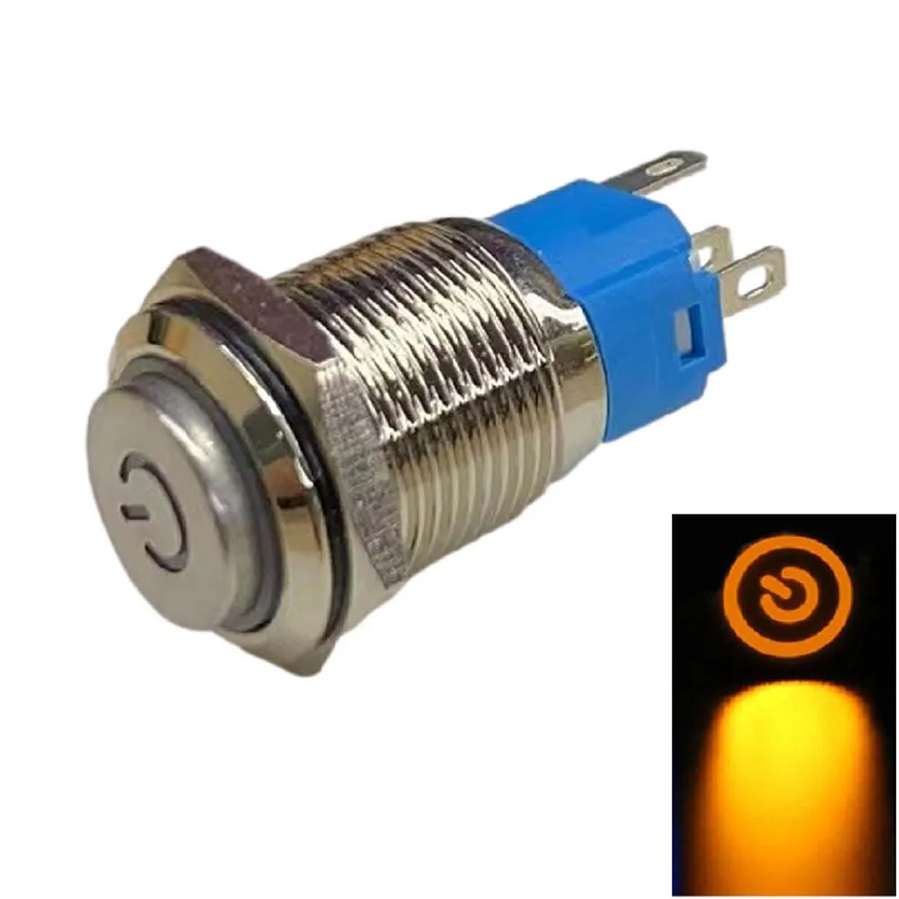 16mm Metal Push Button Switch With Power LED 3-6V Latching Self Locking Waterproof IP66 For Industrial Control Panel
