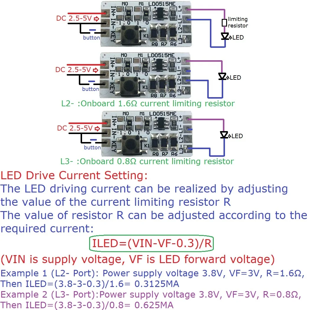 DC 2.5V-5V 1200MA Button Switch LED Driver ON/OFF Flashing SOS Controller for USB Mobile Power 18650 Lithium Battery Efficient