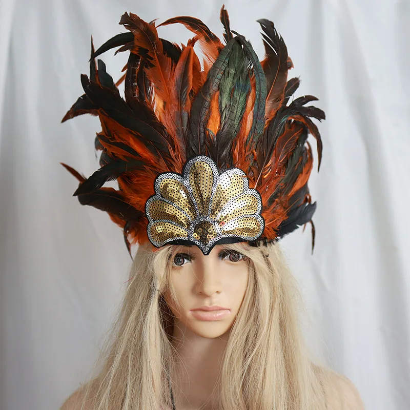 Feather headdress, sequined headband, dance performance, ball carnival supplies