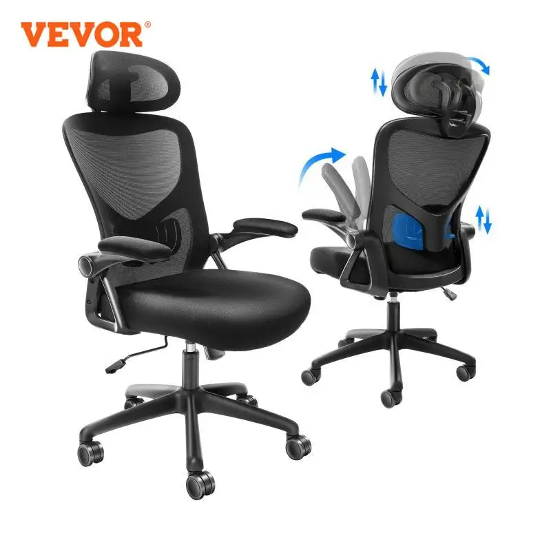 VEVOR Silla de Oficina Ergonómica Soporte Lumbar Ajustable y Reposacabezas Silla de Oficina Reclinable Carga 130 Kg Cómodo Asiento Grueso Base Ancha