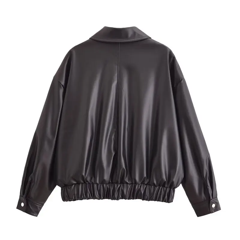 

Autumn Winter Women's Long Sve Faux Leather Loose Jaet Versatile Design Street Sle Outerwear Faionable Outerwear