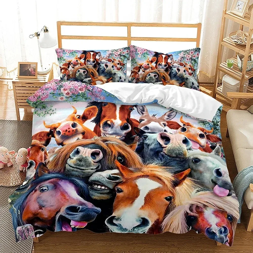 Cute Animals Dogs Cats Horses 3D Bedding Duvet Cover Bedding Set Comforter Linen Pillowcases Gift Single Double King Queen