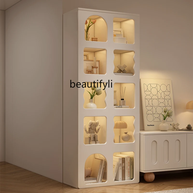 Cream Wind Bookcase Living Room Storage Floor Storage Display Cabinet Small Bookshelf