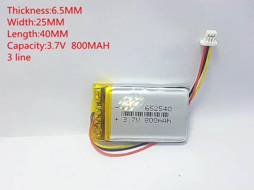 3 line small capacity rechargeable li-ion batteries 3.7v 800mah 652540 for toys LJ