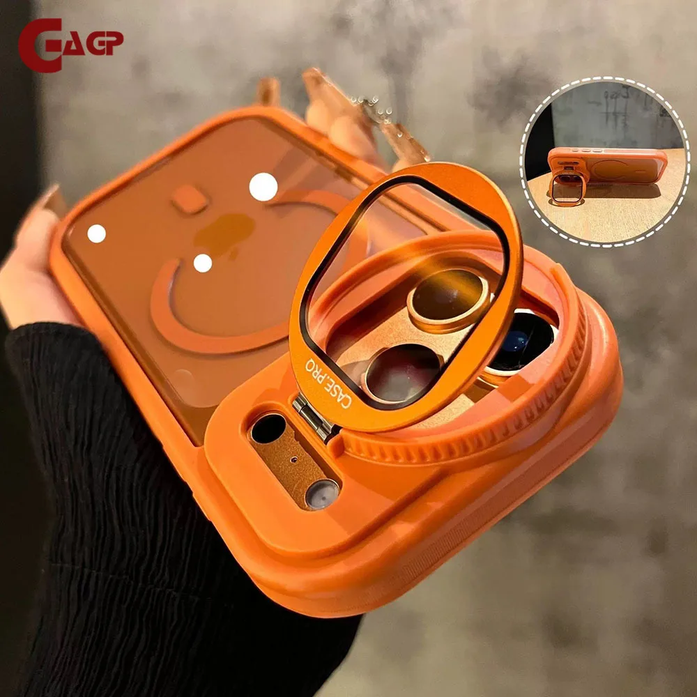 

New Lens Bracket Transparent Magnetic Case For iPhone 17 Pro Max 16 15 14 13 Pro Max 17Air Plus Mirror Protection Holder Cover