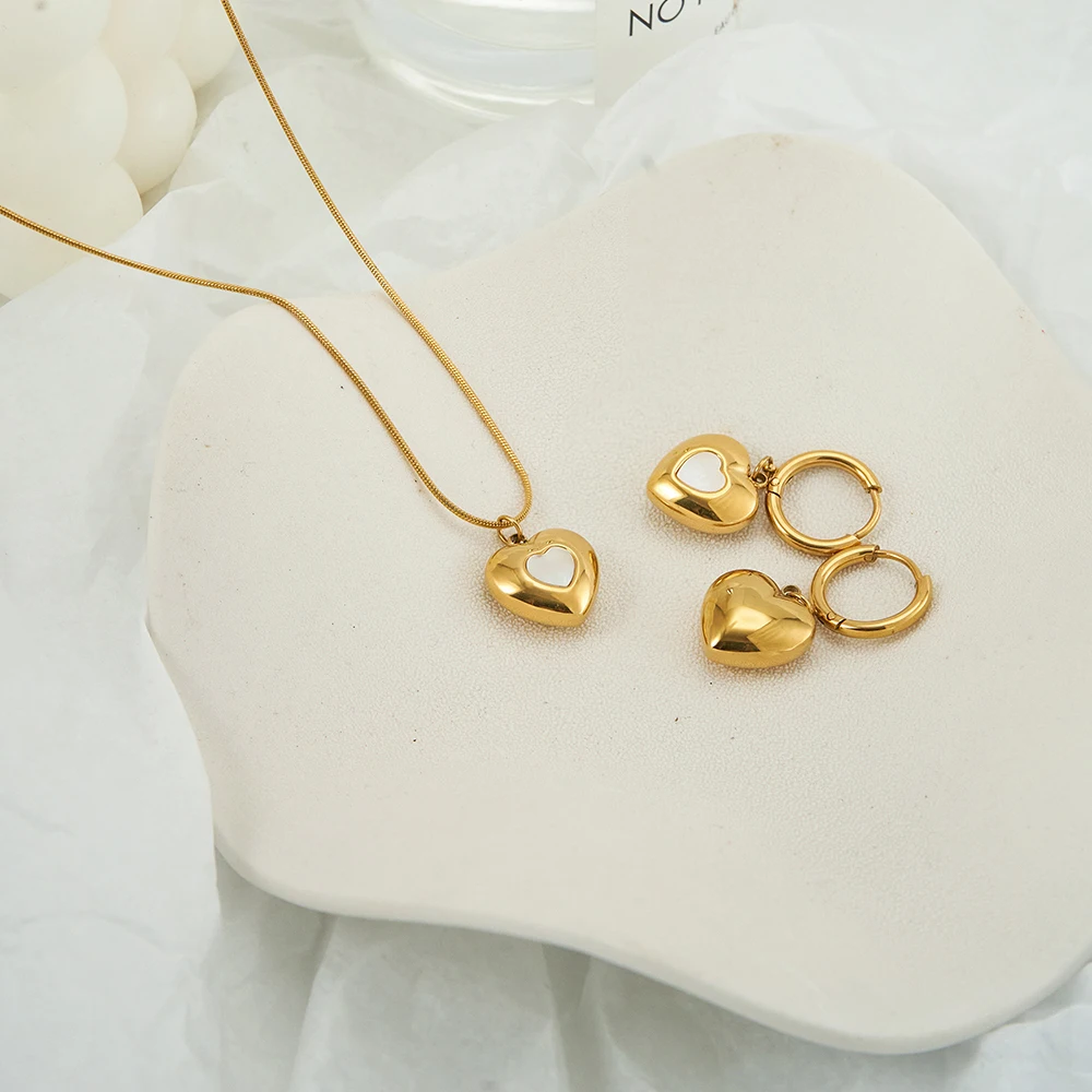 ENFASHION Aretes De Mujer Heart With Shell Drop Earrings For Women 18K Gold Plated In Earings Fashion Cute Luck Jewelry E241536