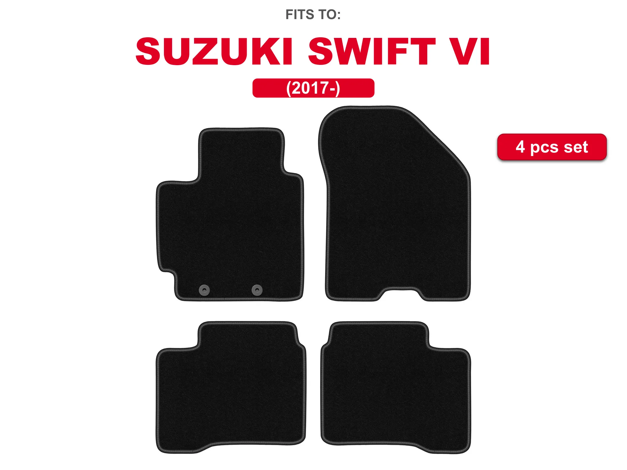 Auto-velourmatten voor: Suzuki Swift VI 2017-zwarte hatchback auto bijpassende automattenset