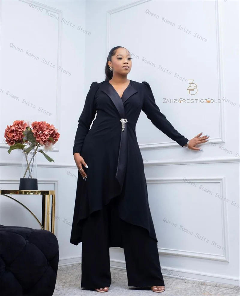 

Black Long Women Suit Set 2 Piece Blazer+Pants Formal Office Lady Jacket Business Cotton Wedding Bride Prom Coat Customized