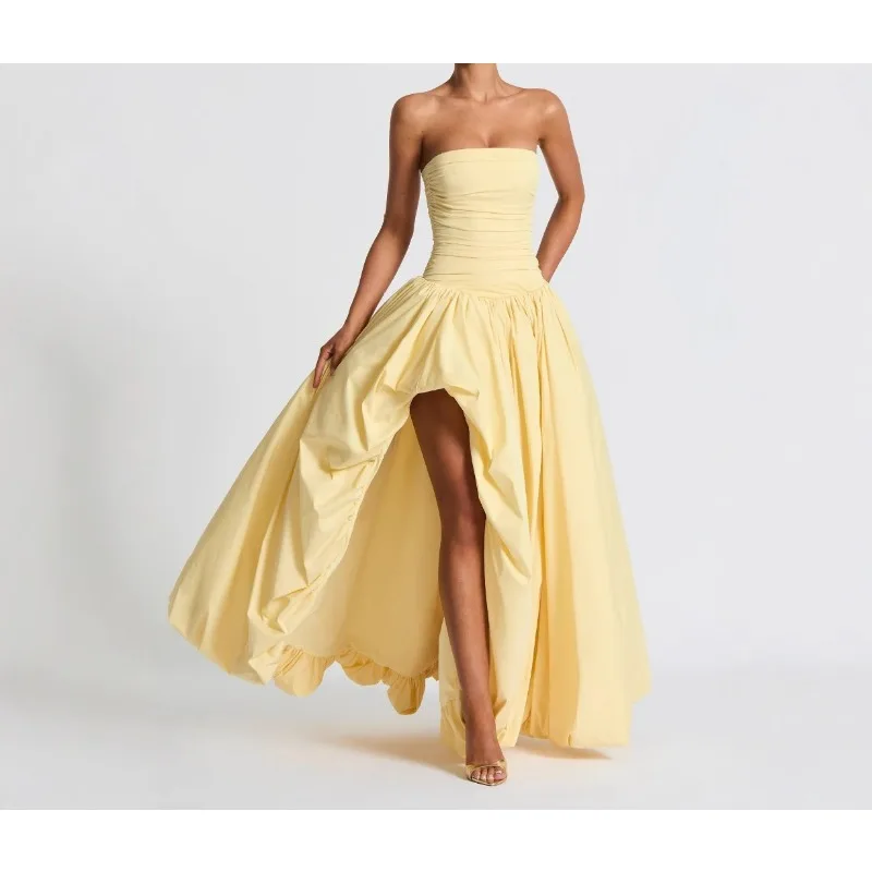 

2025 Fresh Temperament Solid Color Lace-up Low-cut Slim-fitting Waist Pleated Tutu Skirt Suspender Dress