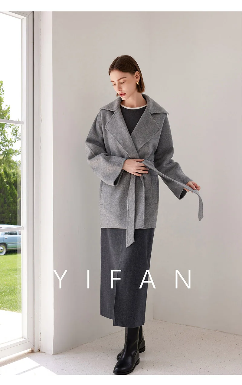 Double-sided Cashmere Women's Coat Grey Short Coat Temperament Simple Light Luxury Women Soft Warm Comfortable Autumn Winter