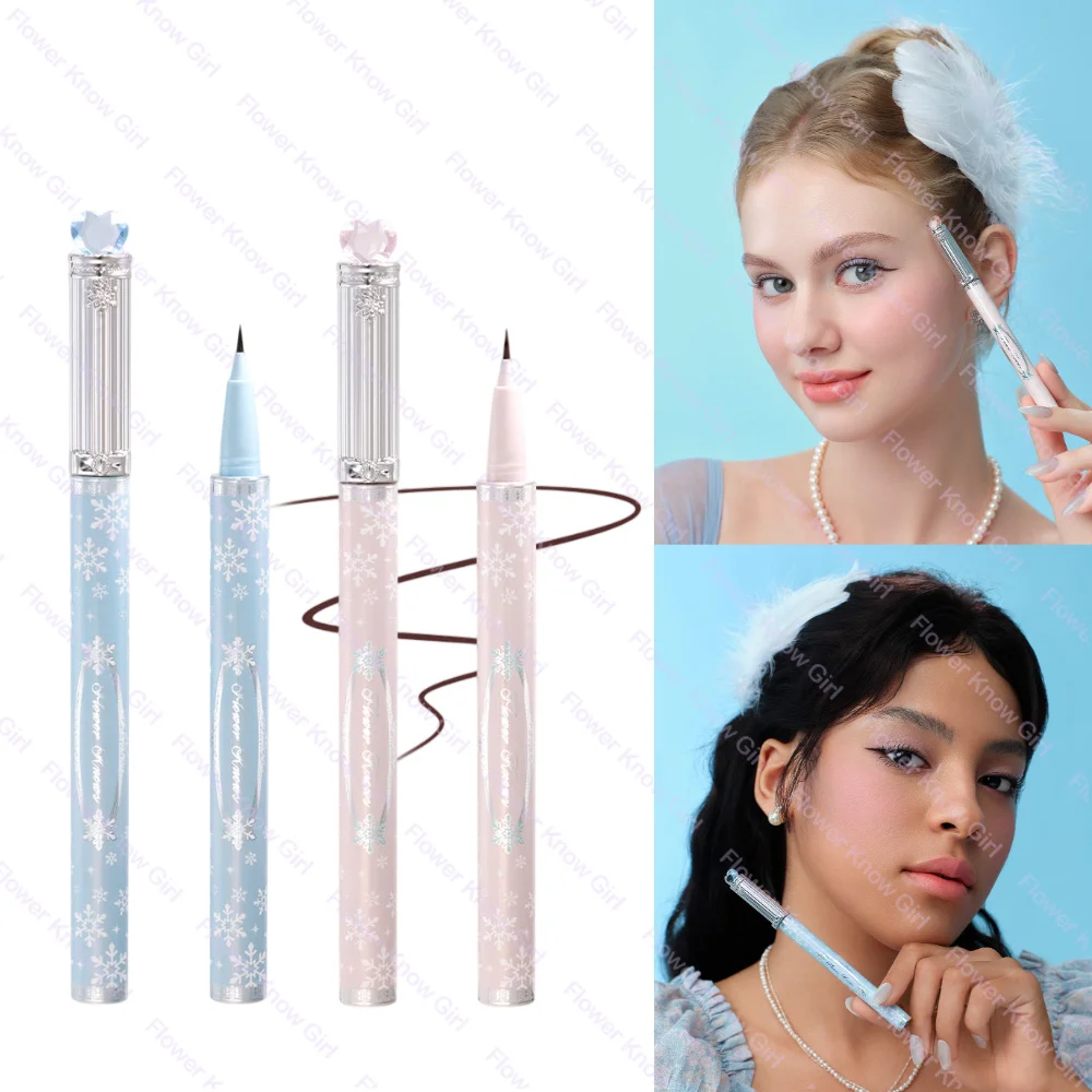 Flower Knows Snow Ballet Collection Liquid Eyeliner Even Coloring Smudge‑Proof Waterproof Long Lasting Ultra‑thin Tip Eye Makeup