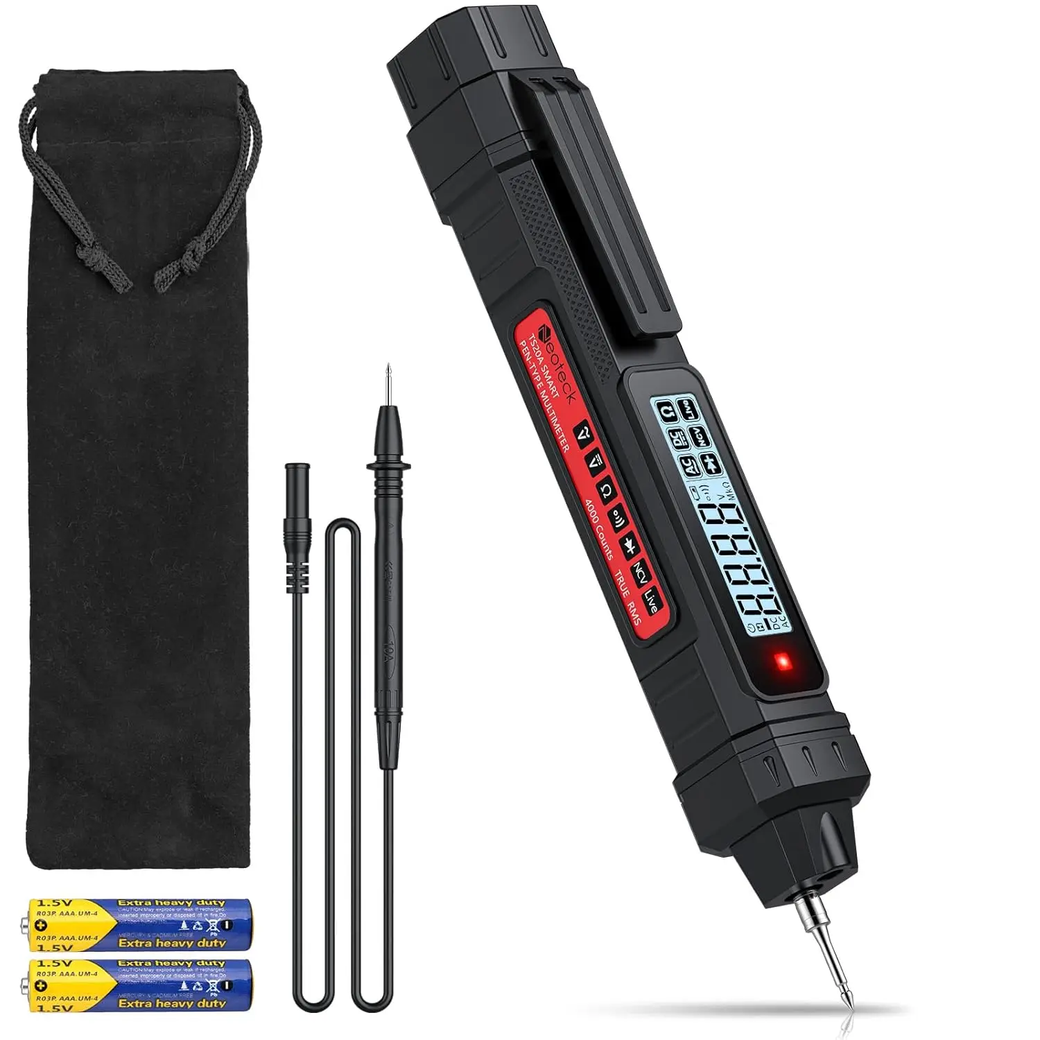 2 in 1 Pen Type Digital Multimeter Non Contact Voltage Tester 4000 Counts Intelligent Multimeter for AC/DC Voltage/Live Wire NCV