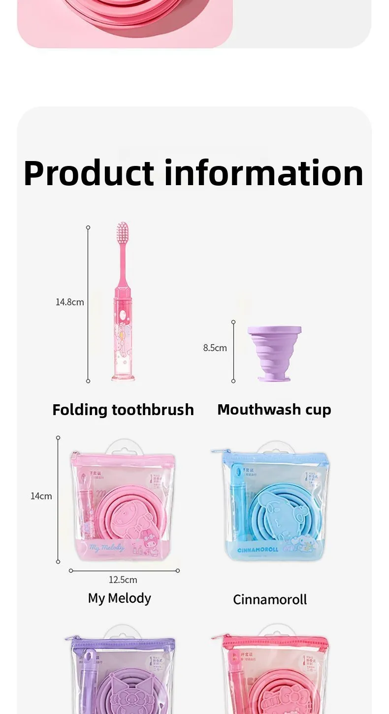 Sanrio Hello Kitty Wash Folding Cup Kuromi Cartoon Cute Creative Water Cup Toothbrush Set Portable Travel Mouthwash Cup