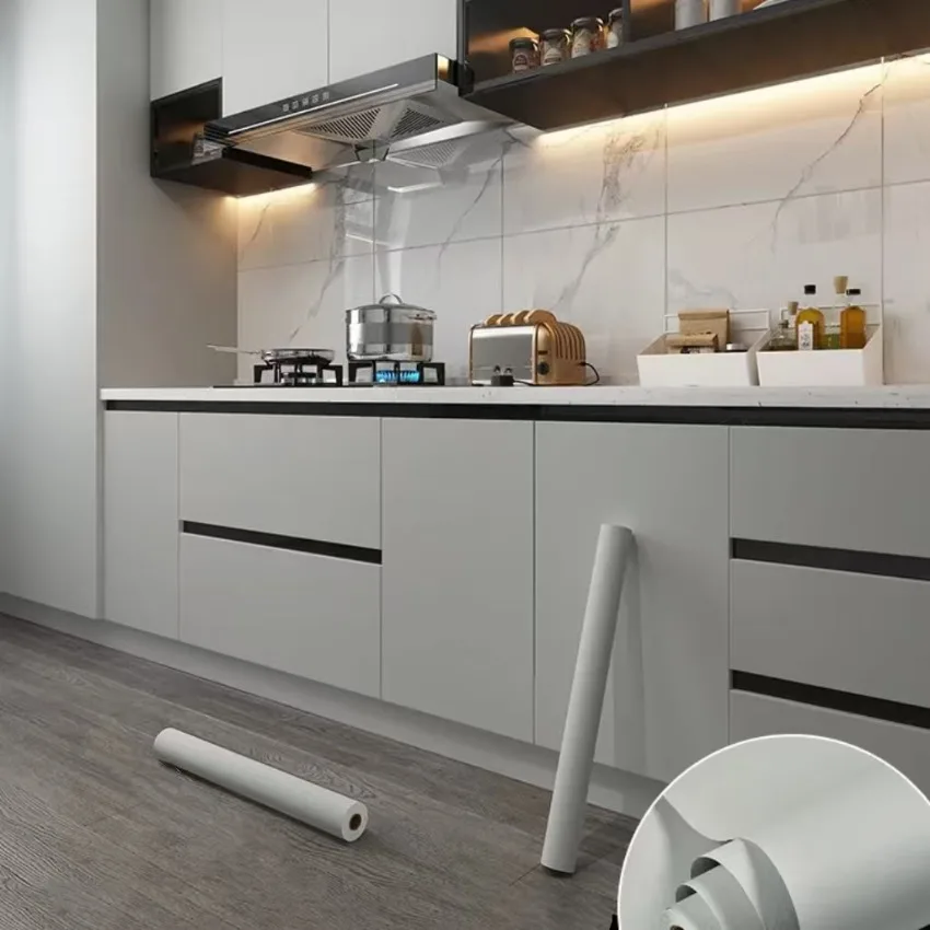 12 متر لفة رمادي ملصقات جدار موبليس سميكة النفط برهان مقاوم للماء PVC خزائن المطبخ الدولاب الباب ورق اتصال ذاتي اللصق #4