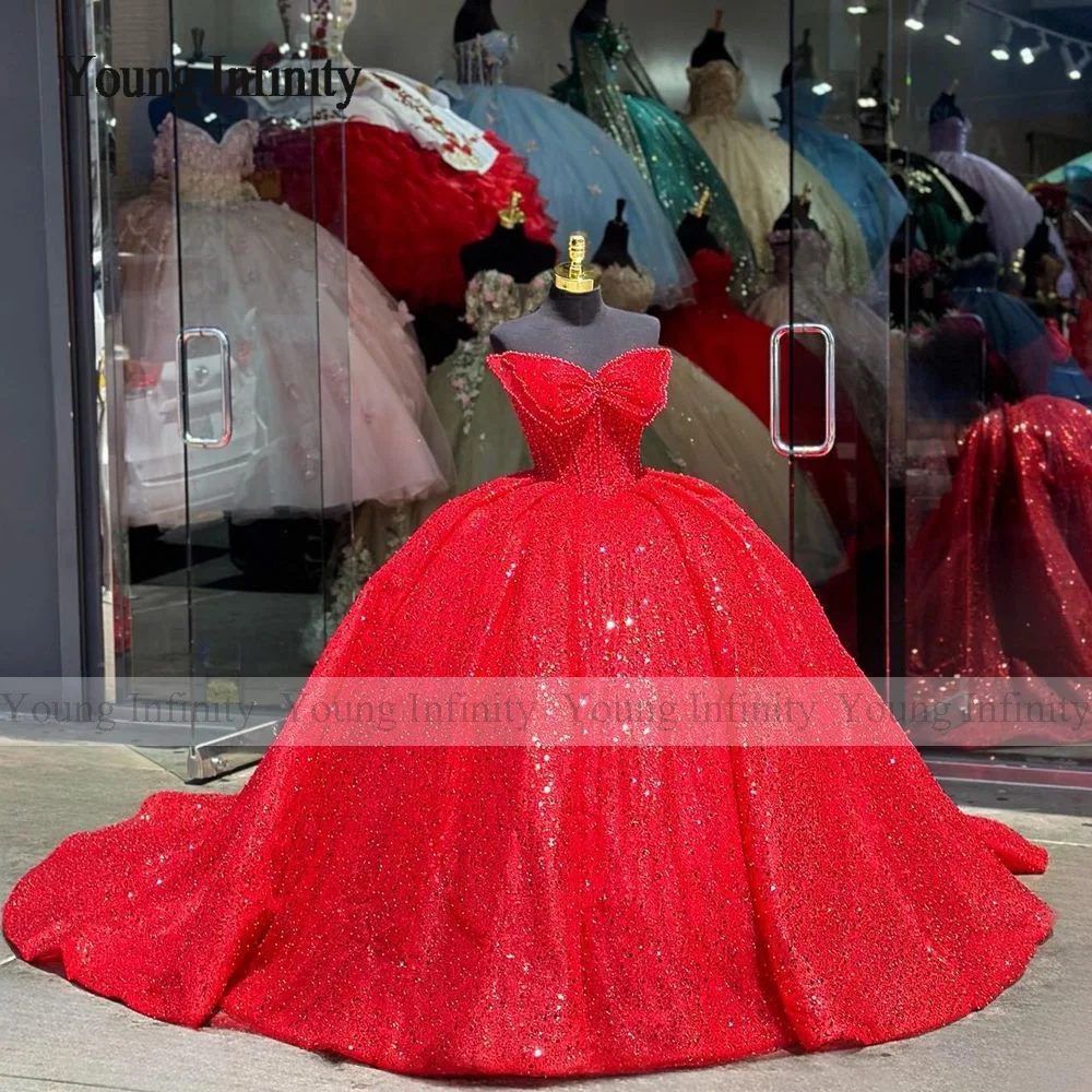 Sparkling Red Vestidos De 15 Quinceañera Ball Gown Prom Dresses 2024 Sweet 16 Dress Birthday Party Gown Bow Princess Gown