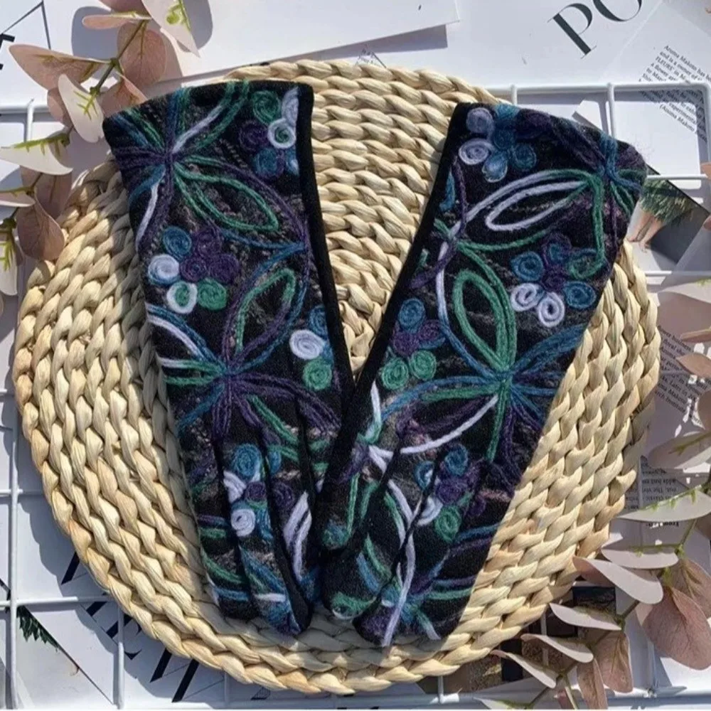 العرقية نمط المطرزة قفازات دافئة شاشة تعمل باللمس نمط ملون في الهواء الطلق قفازات ركوب الدراجات كامل فنجر رشاقته النساء القفازات #4