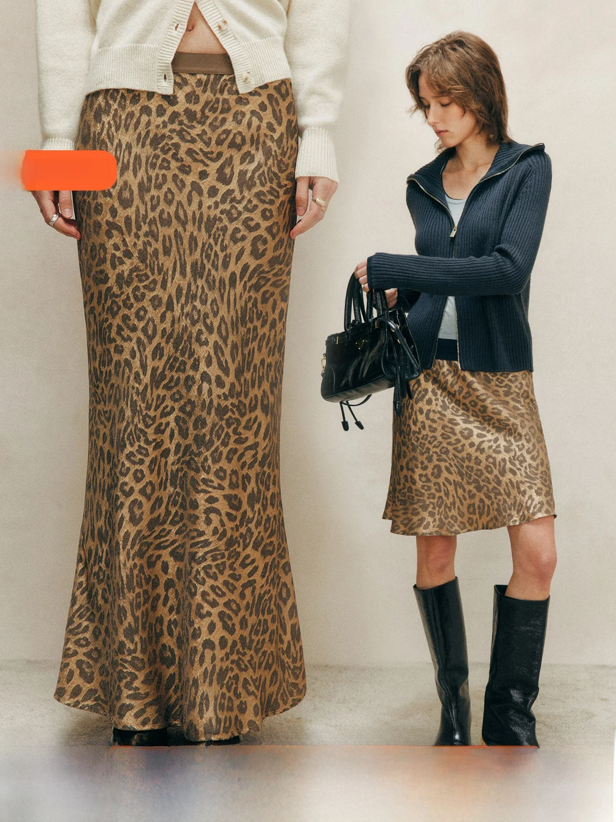 

Gold-Infused Leopard Print Maxi Skirt Elastic Waist Slim Fit Daily Wear Polyester Fabric Cleanfit Style Half-length Skirt