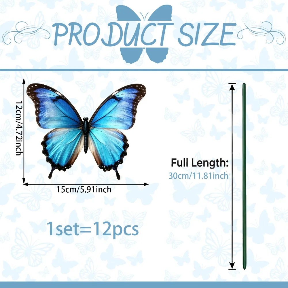 12PCS Multicolor Butterfly Garden Stakes Plastic Indoor Outdoor Garden Butterfly Stakes 3D Butterfly Photo Props