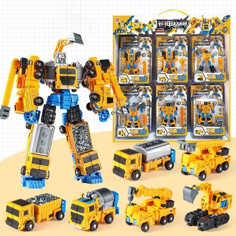 6IN1 Firefighting Mech Warrior Car Deformation Robot Plastic Model Toys Children's Toys for Boys Xmas GiftsBirthday Guests Gifts