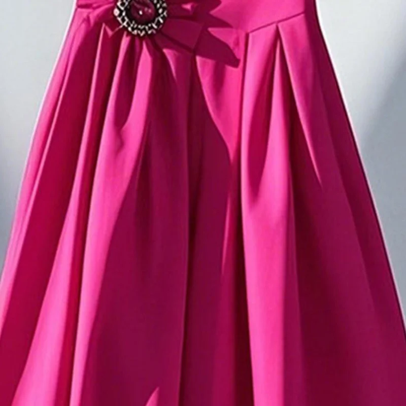 ฤดูใบไม้ร่วงแฟชั่นดอกไม้สีทึบเอวสูง A-Line กระโปรงหญิงอารมณ์จีบหลวมยืดหยุ่นเอวปุ่มจีบกระโปรง