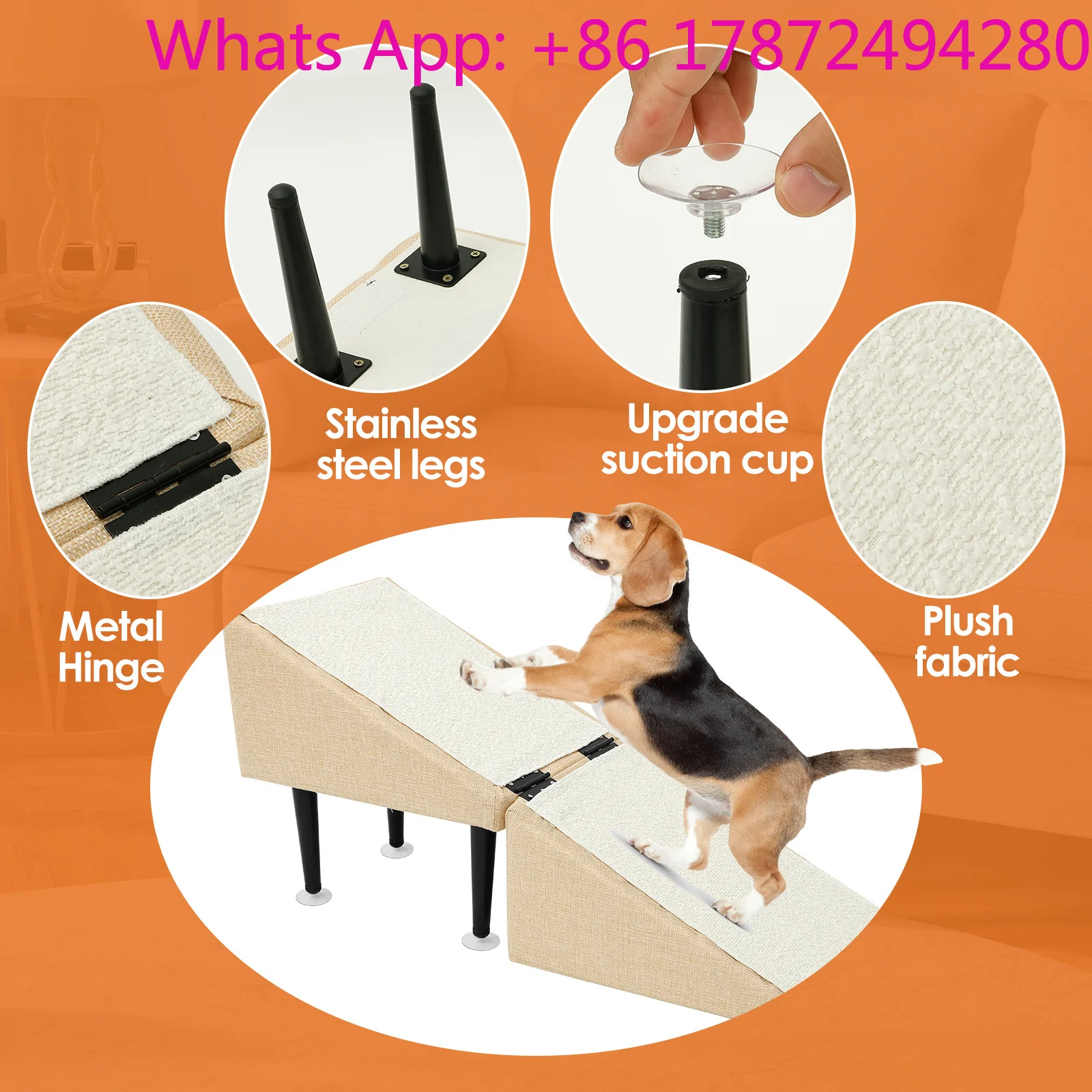 Cotton Hemp Style Non Slip Cat Dogs Stair Multi-role Pet Safety Ramp Pet Supplies for Bed Sofa Car