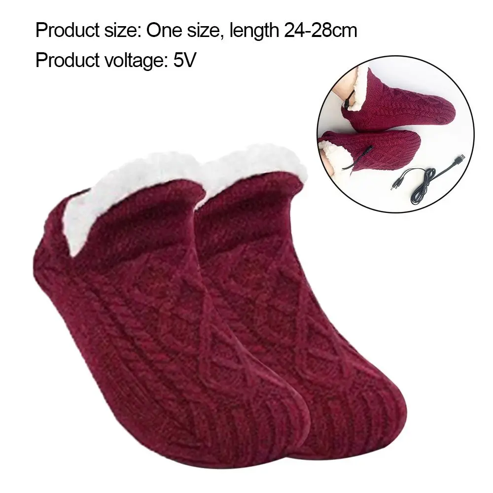 Soft Thick Plush USB Heated Socks Fast Heating 5V Winter Electric Warm Socks Thermal Feet Warmer Home