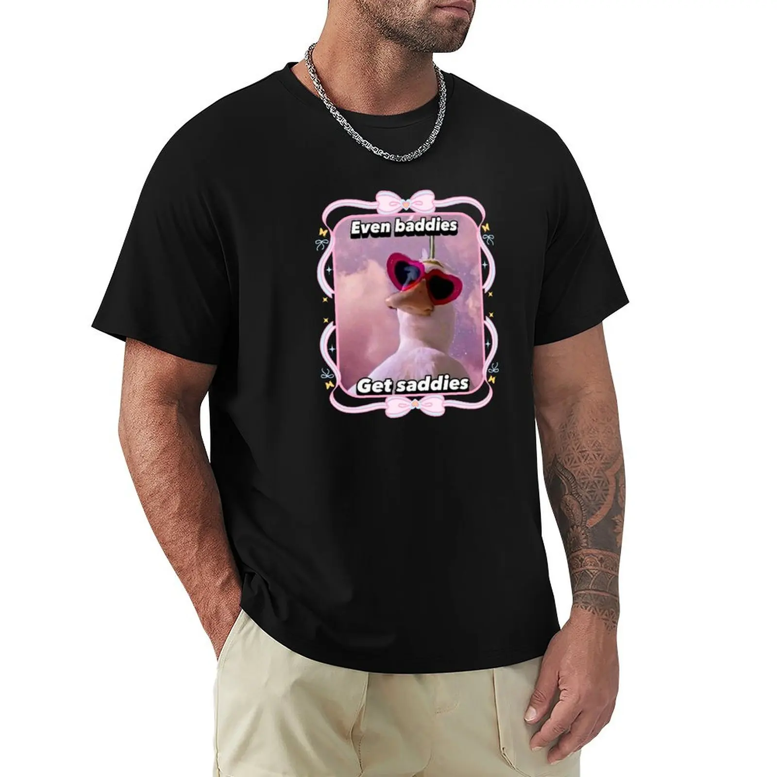 Even Baddies Get Saddies, Funny Cute Duck, Girly Aesthetic, Pink Bows T-Shirt Quick Dry Light Sports T-Shirt