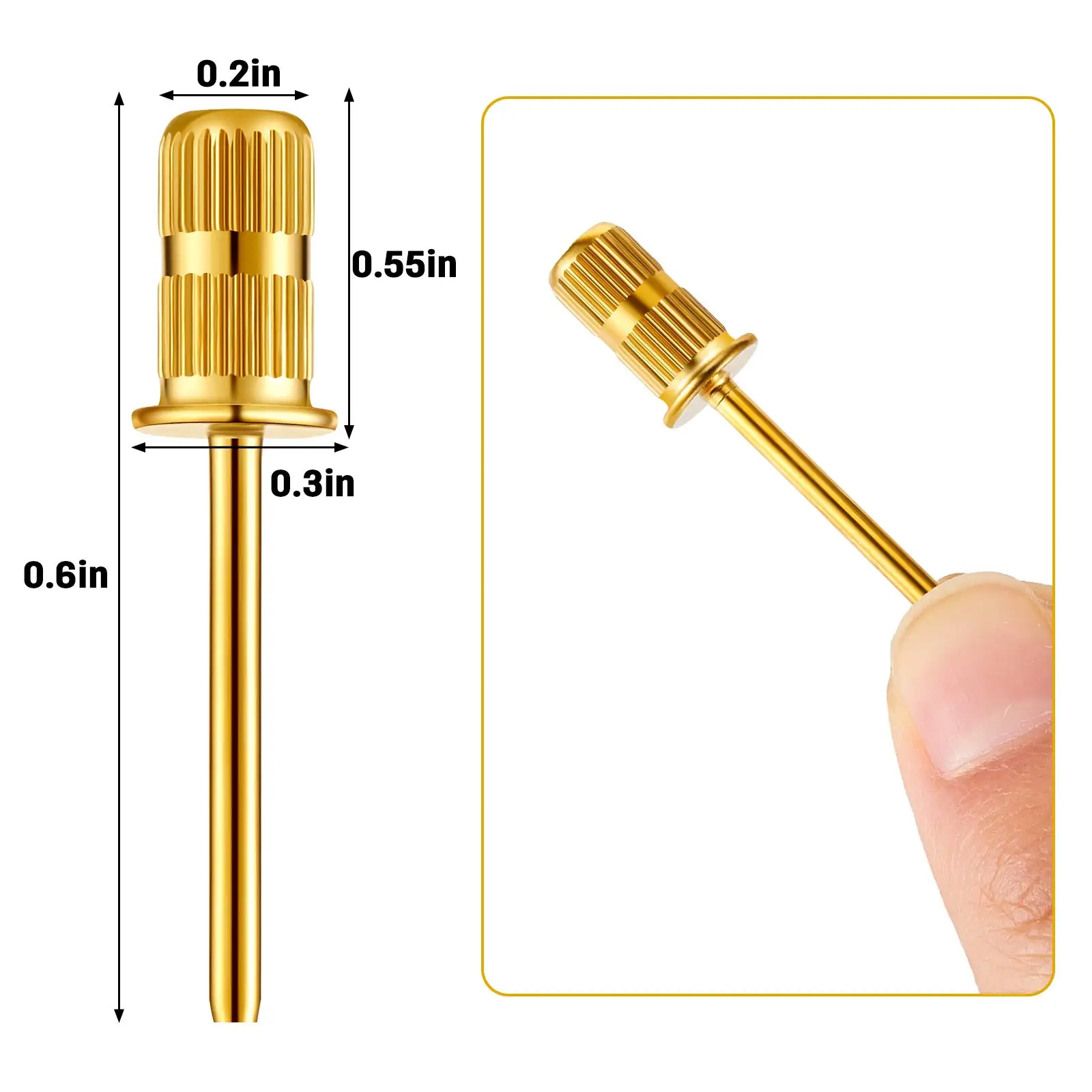 샌딩 밴드 및 매니큐어, 아크릴 및 젤 네일용 표준 맨드릴 E-파일 네일 드릴 비트 (색상: 골드), 3/32 인치, 10 개
