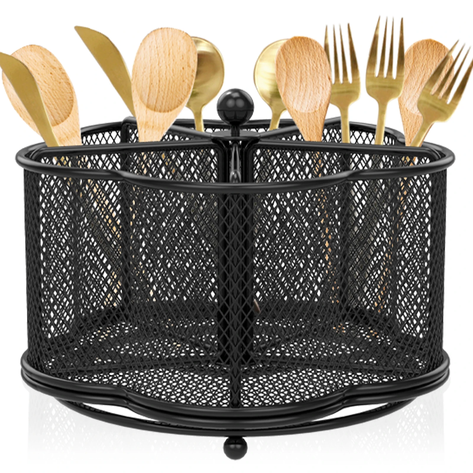 Metal Utensil Caddy 360° Rotating Cutlery Holder Flatware Storage Basket For Kitchen Stationery Pen Multipurpose Metal Organizer