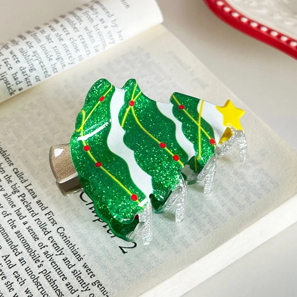 Creative Acrylic Santa Claus Shark Clip Glitter Sweet Christmas Tree Hair Claw Cute Headwear Cartoon Hair Grab Clip Daily