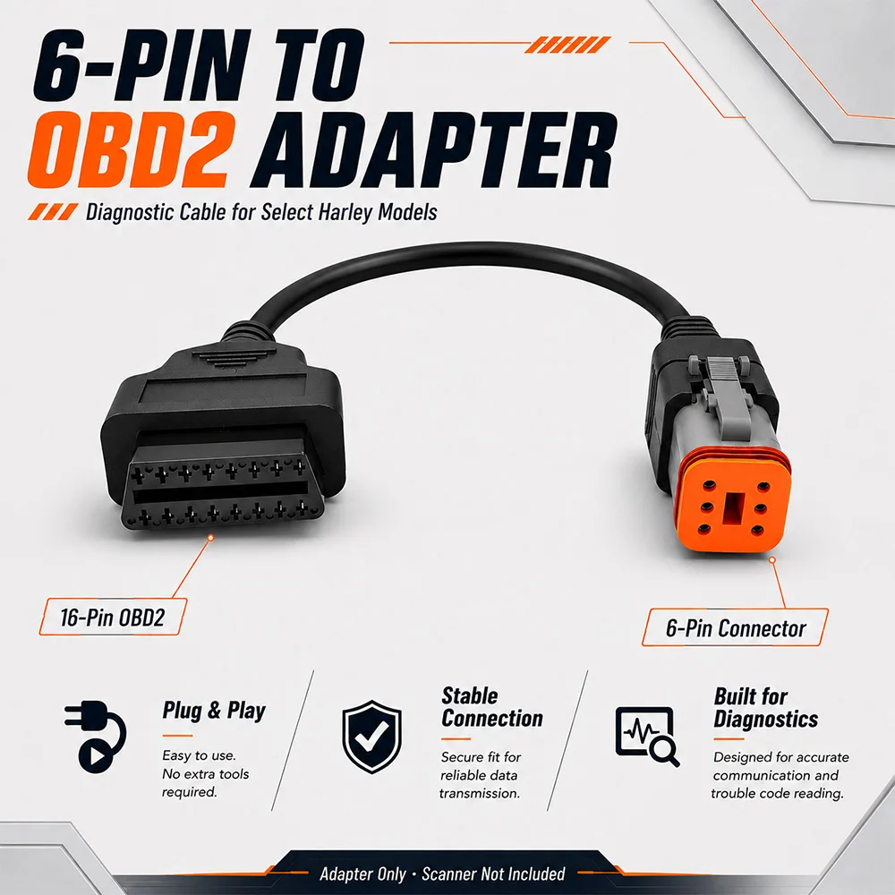 

6-Pin to 16-Pin OBD2 Cable For Harley Softail Dyna Touring Sportster – Diagnostic Adapter for BitBox Delphi Module