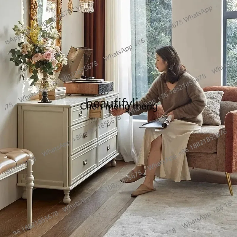 LHY26 ss new French cream seven-chest cabinet solid wood locker next to sofa bedroom living room storage wall stand cabinet