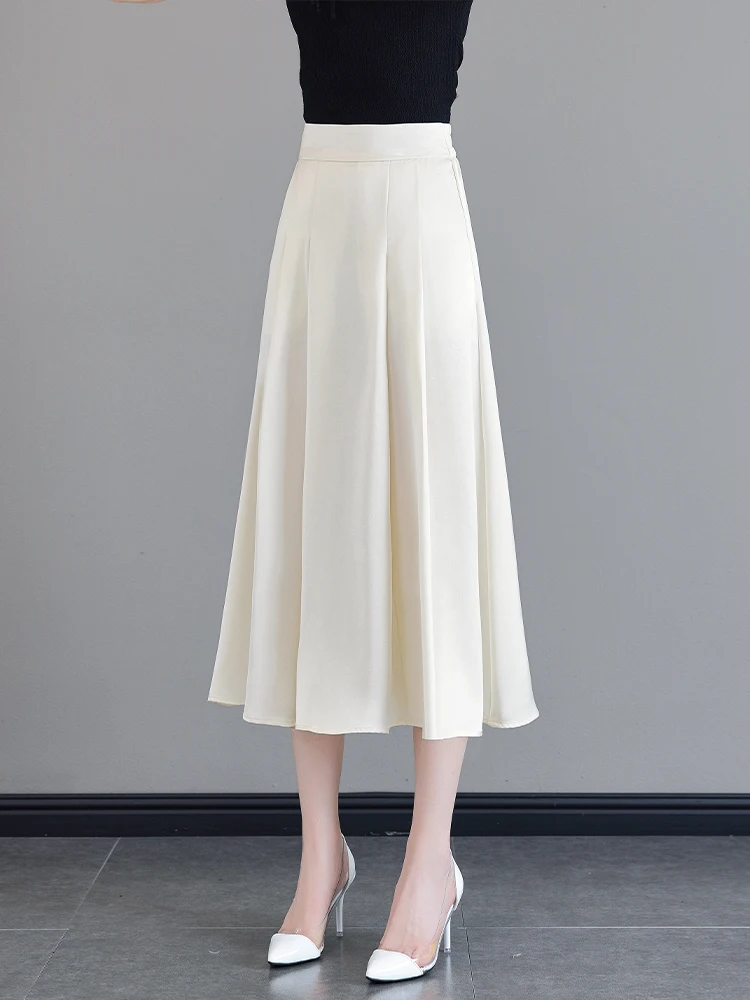 

Silk Satin Half Skirt Women Summer Thin High Waist Slim A-Line Midi Length Pleated Skirt Comfortable Fit High Waist Korean Style