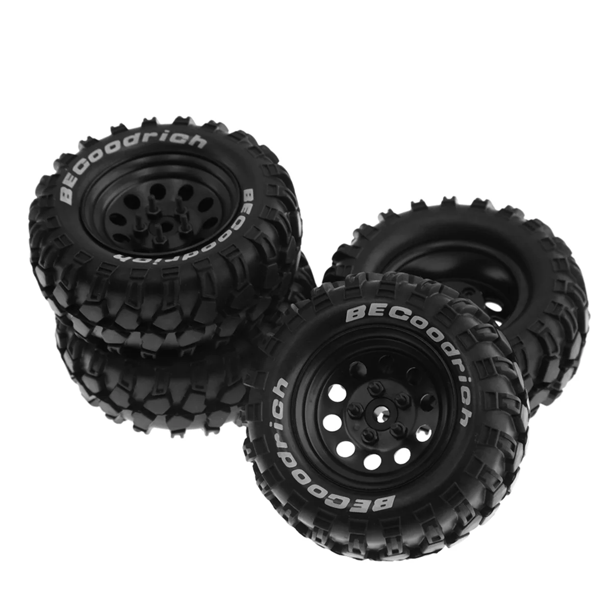 4Pcs 93mm Metal 1.9Inch Beadlock Wheel Rim Rubber Tire Set for 1/10 RC Crawler Car ,Slotted Adapter,Black