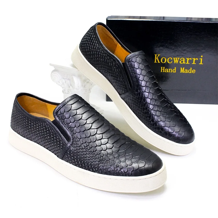 High-end Leather Men\'s Shoes Comfortable Flat Casual Shoes Fish Snake Pattern Slip-on Handmade Shoes Office Banquet Men\'s Shoes