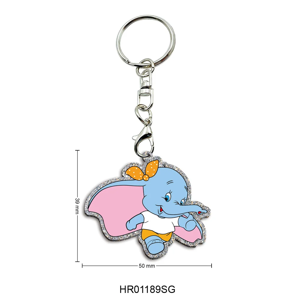 LLavero acrílico con purpurina gruesa de Anime de 50mm, llavero con figuras de Cosplay de Disney Dumbo, regalos para seguidores de cumpleaños
