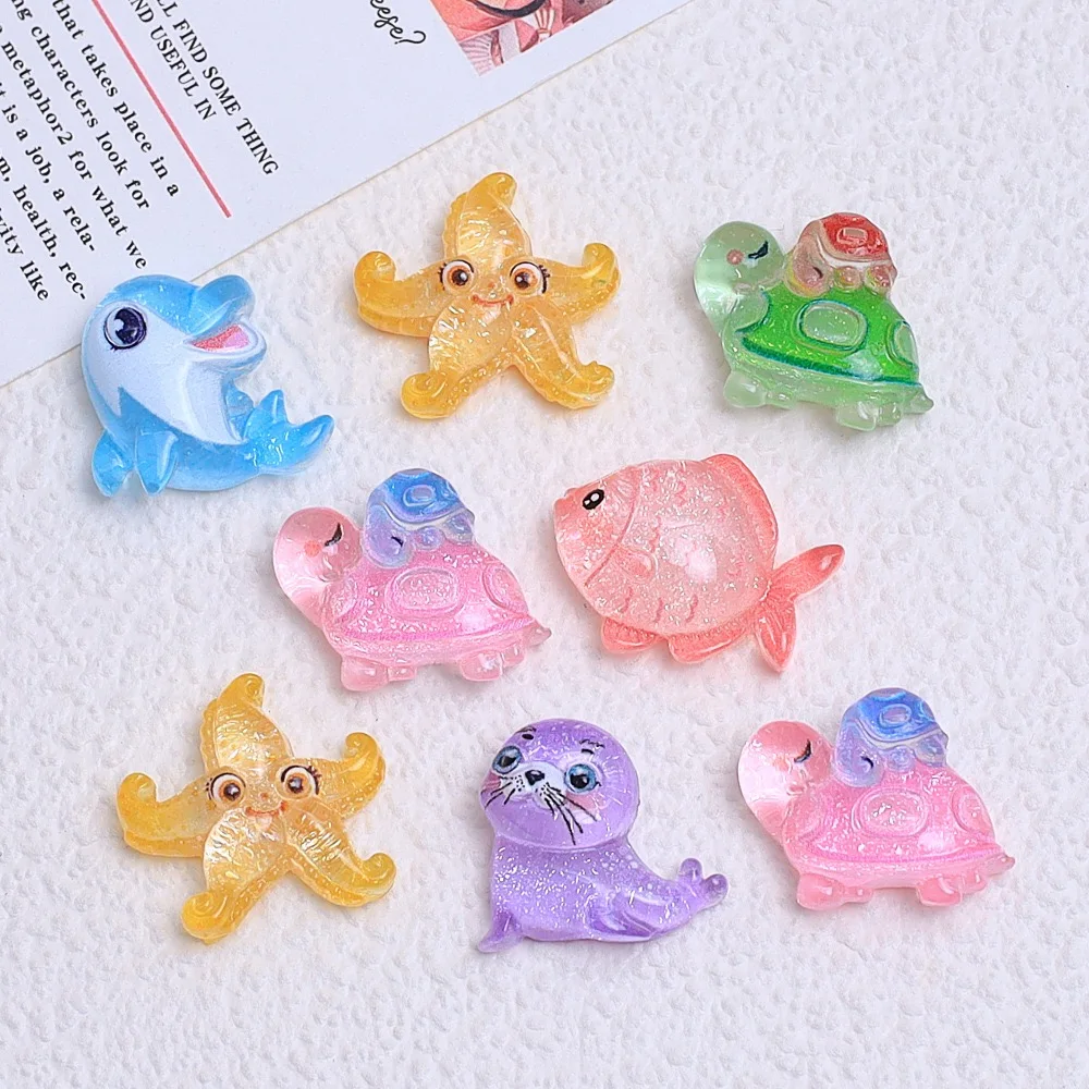 20Pcs New Cute Resin Marine Animal Series Flatback Manicure Parts Embellishments For Hair Bows Accessories