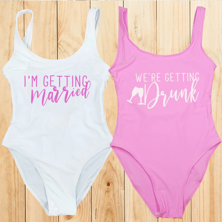 S-3XL I'M GETTING MARRIED One-Piece Swimsuit Women Swimwear WE'RE GETTING DRUNK Bachelorette Party Beachwear Bathing Suit