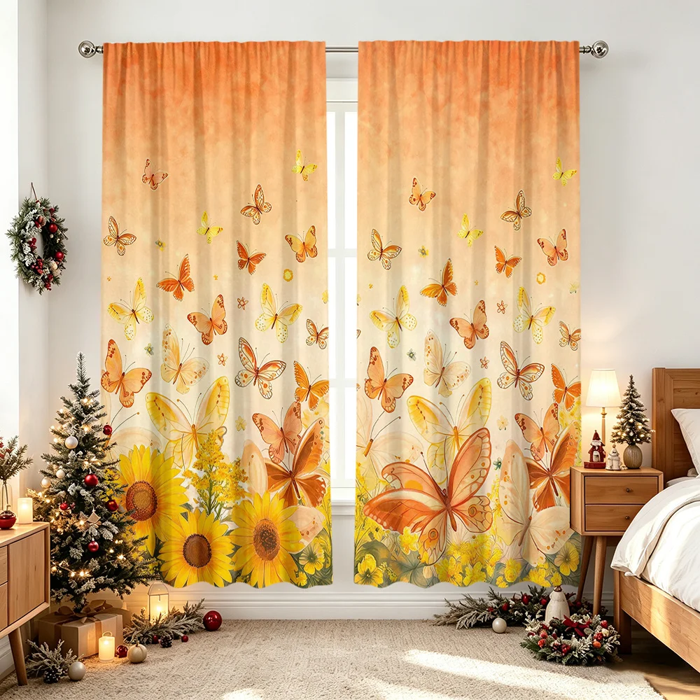 2PCS Digital Print Curtains, Autumn Maple Leaves Fall Pattern, Warm Cozy Style for Thanksgiving Living Room Home Decor