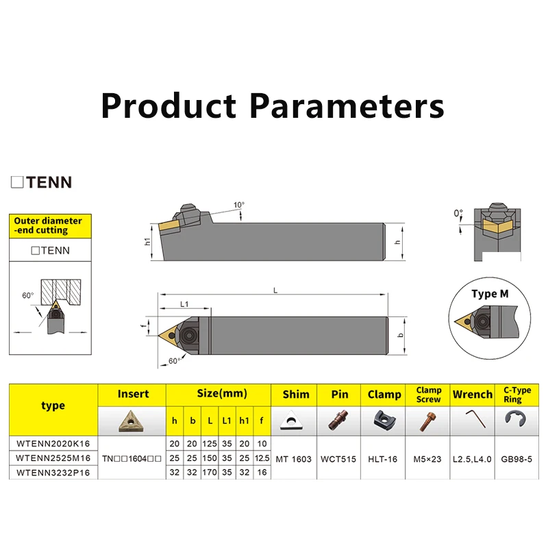 WTENN1616 WTENN2020 WTENN2525 WTENN3232 External Turning Tool WTENN Lathe Bar Turning Holder CNC Cutting Tool Cutter Bar