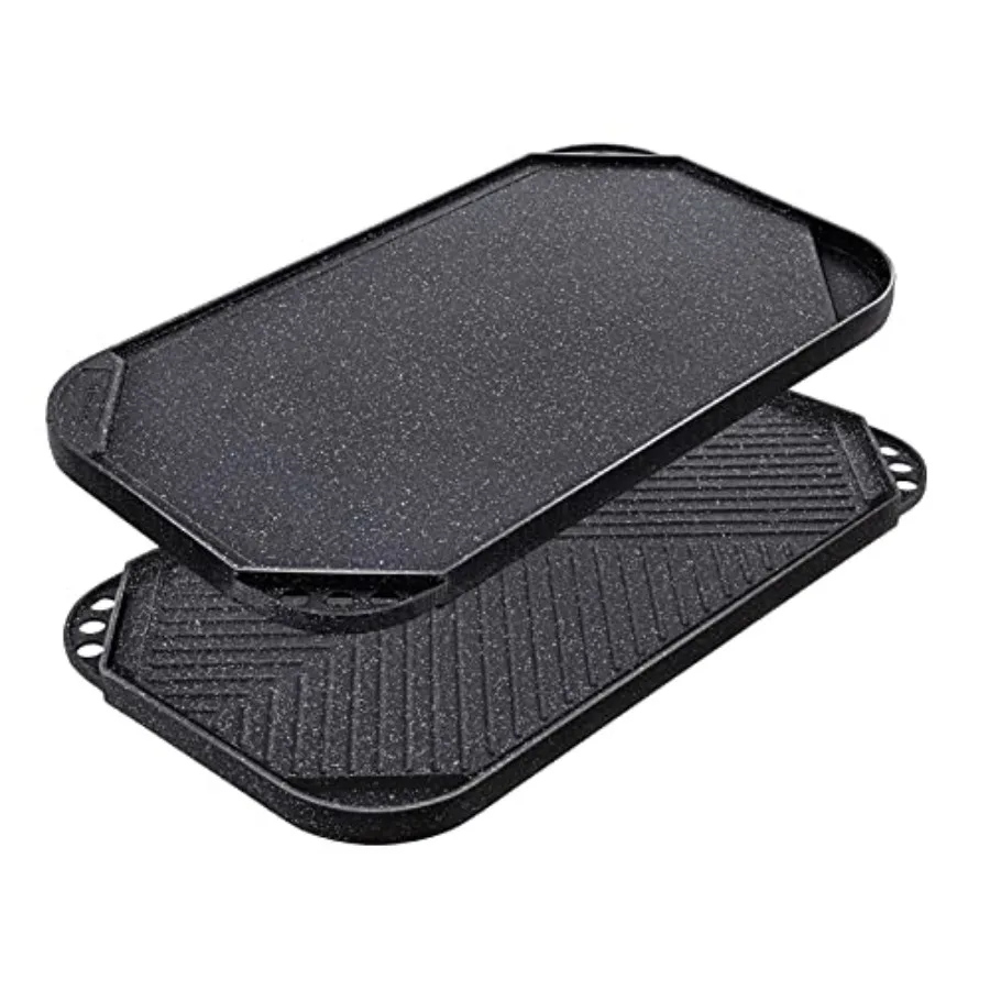 

Nonstick Griddle Grill Pan, Pro-Grid Reversible Grill and Griddle Pan, Two Burner Cast Alumum, Portable for door Stovetop or Ou